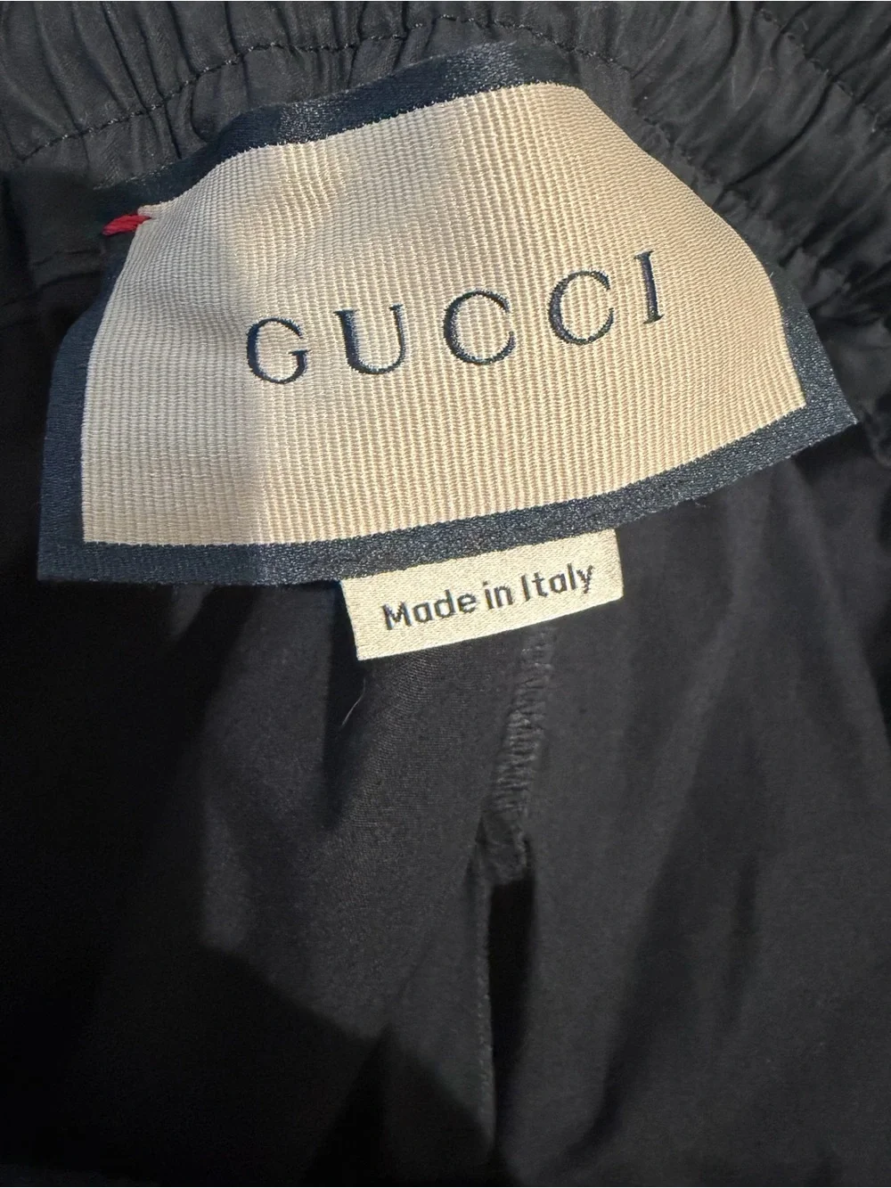 Gucci Black Cargo Shorts with Red-Green Stripe